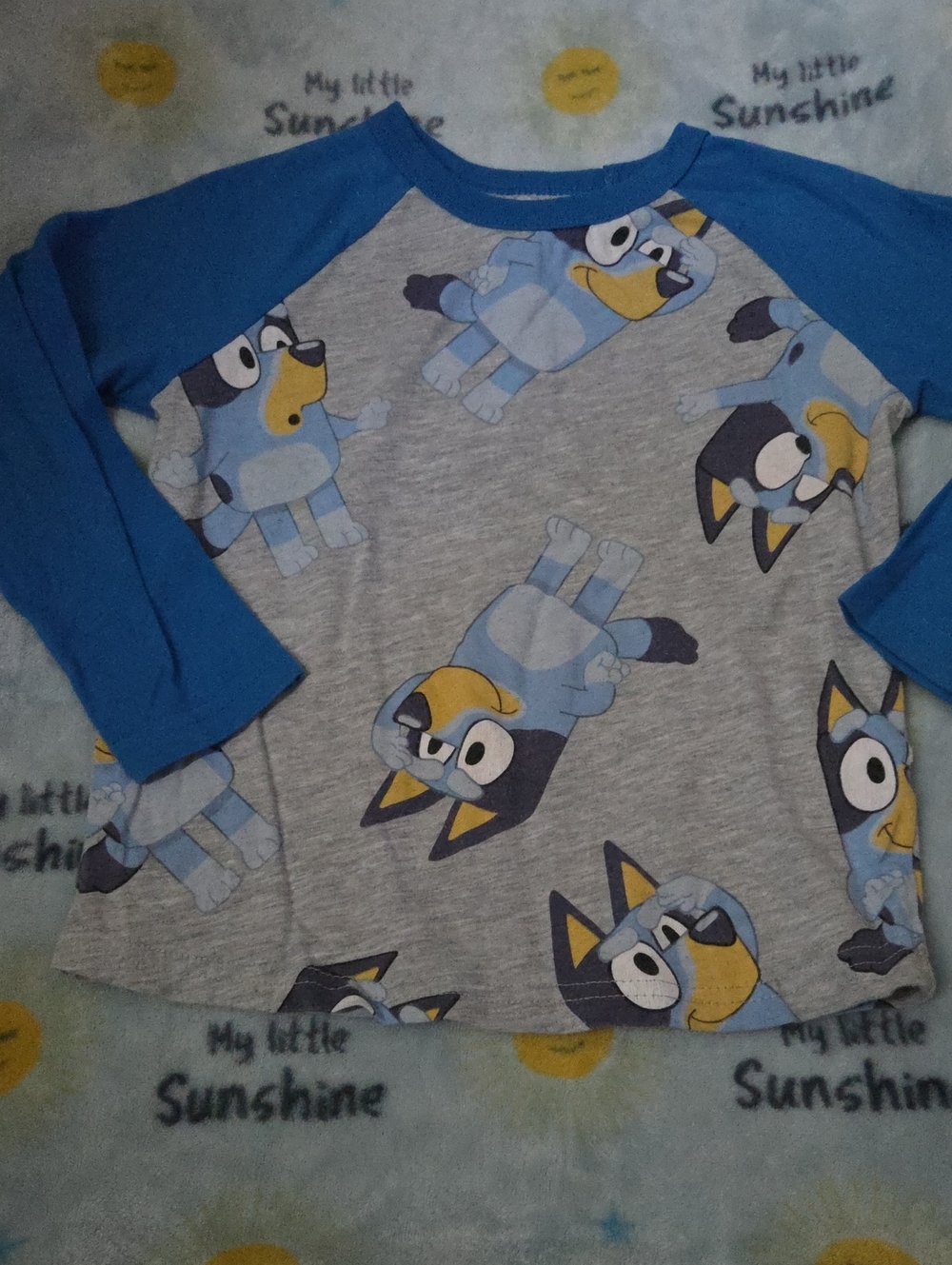 jumping beans Blue and Gray Long-Sleeve Raglan Tee with Cartoon Bluey Print